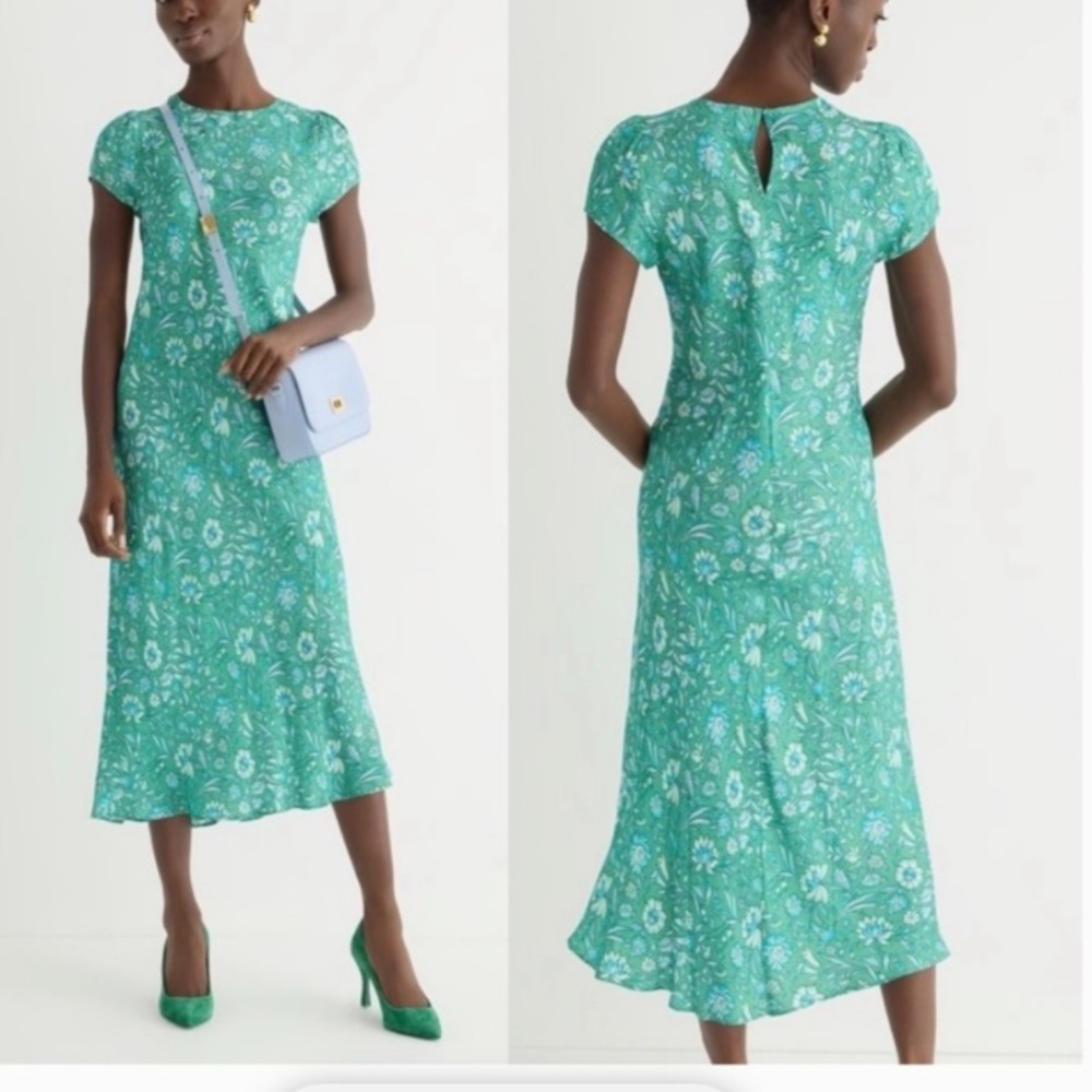 NWT J.Crew Gwyneth Cupro-blend Slip Dress in Marigold Blooms Green Floral Size 6